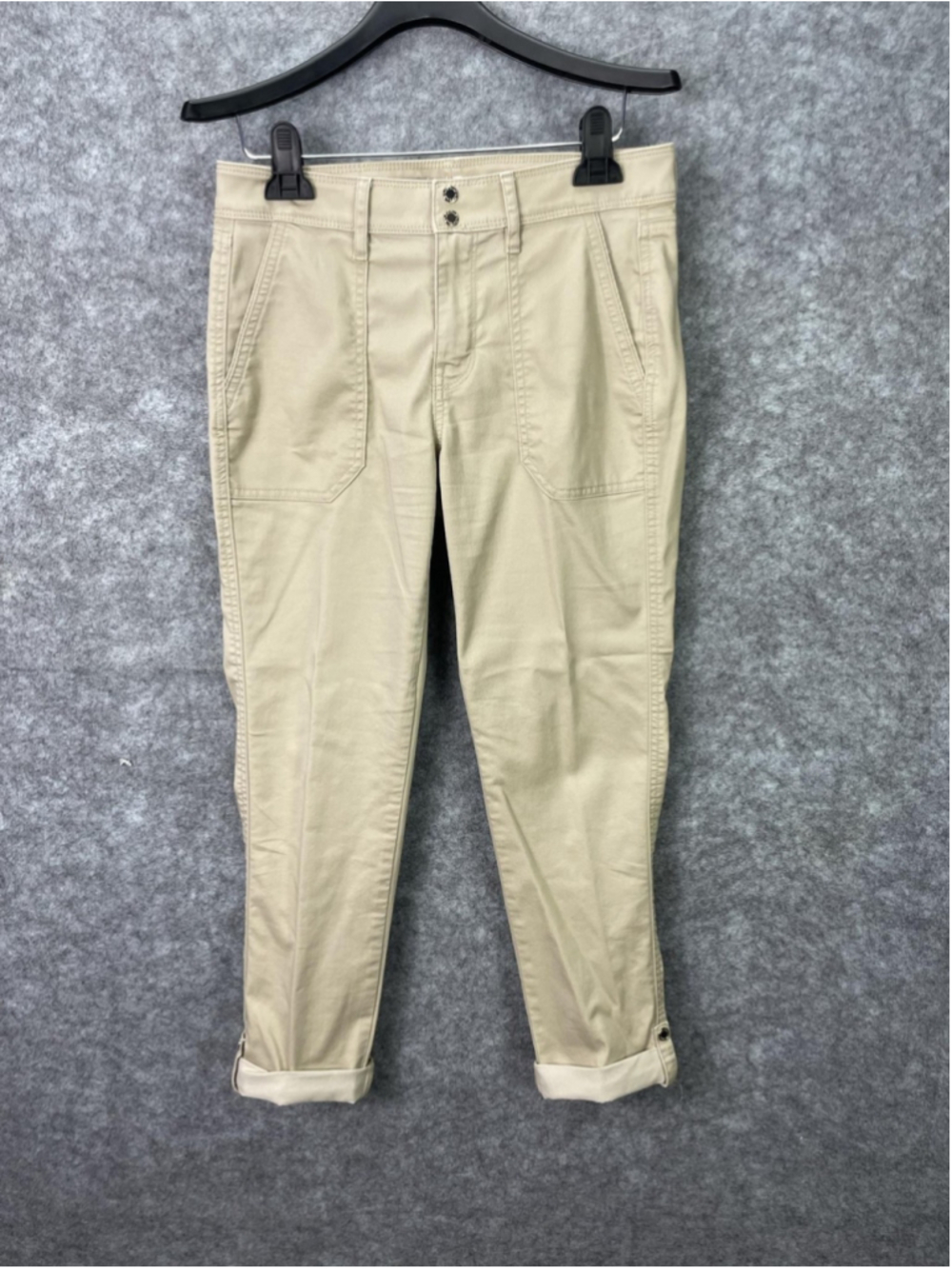 White House Black Market Pants Womens 0 Beige Straight Cuffed Chino Stretch